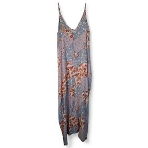 LOVESTITCH Boho Halter Beach Maxi Rayon Floral Dusty Blue Dress Whimsical